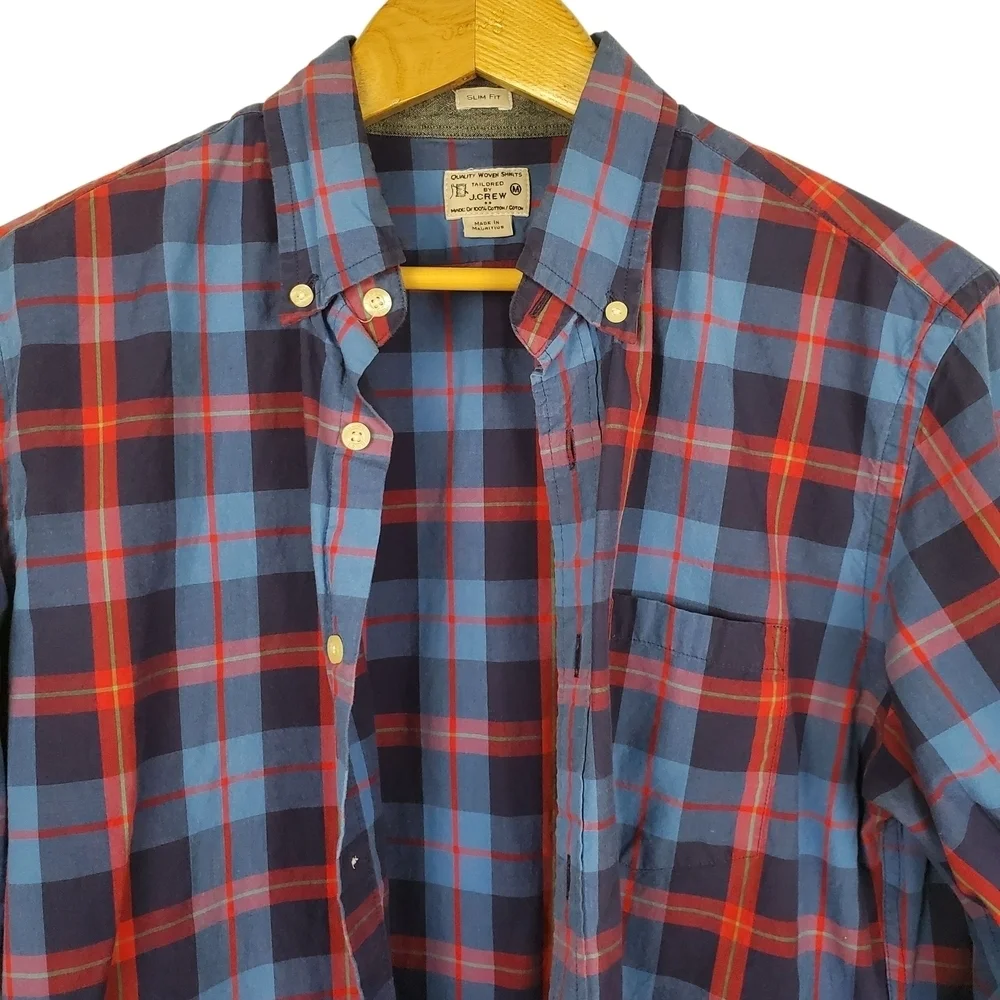 J. Crew Blue and Red Plaid Casual Button Down Shirt. MED. C0039